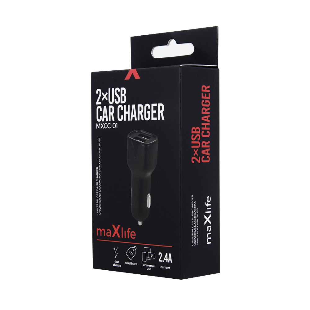 Maxlife MXCC-01 Car Charger 2x USB 2.4A Black — zdjęcie 5 z 5