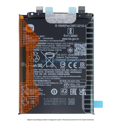 BATERIA BM5T XIAOMI REDMI NOTE 13 PRO 4G POCO M6 PRO POCO X6 PRO 5G XIAOMI 13T XIAOMI 14T - 1330102000110B | 1330102000122B | 1330102000125B (ORYGINALNA)