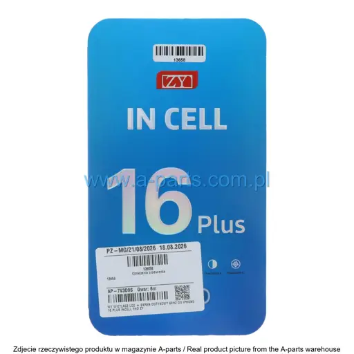 WYŚWIETLACZ LCD + EKRAN DOTYKOWY 60HZ DO IPHONE 16 PLUS INCELL FHD ZY