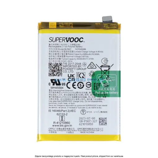 BATERIA BLP907 OPPO RENO7 4G CPH2363 F21 PRO CPH2363 A96 5G PFUM10 RENO7 Z 5G RENO8 Z 5G CPH2343 - 4180001 ( ORYGINALNA )