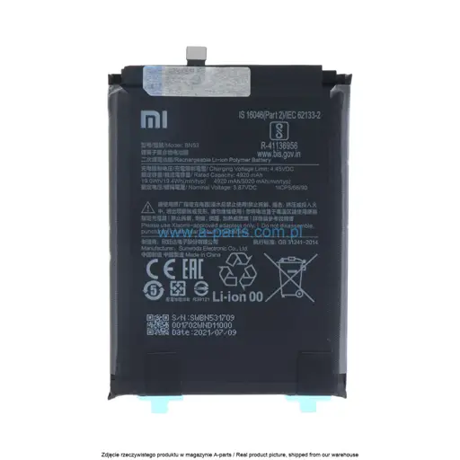 BATERIA BN53 XIAOMI REDMI NOTE 9 PRO REDMI NOTE 10 PRO - 46020000155Z 46020000181G 460200005U5Z 460200005X1G ( ORYGINALNA )