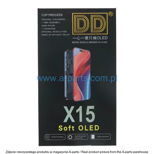 WYŚWIETLACZ LCD + EKRAN DOTYKOWY 60HZ DO IPHONE 15 OLED SOFT DIAGNOSTYCZNY DD