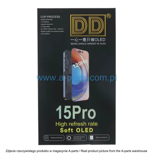 WYŚWIETLACZ LCD + EKRAN DOTYKOWY 120HZ DO IPHONE 15 PRO OLED SOFT DIAGNOSTYCZNY DD